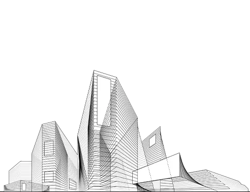 Rappresentazione 3D di un grande complesso di edifici